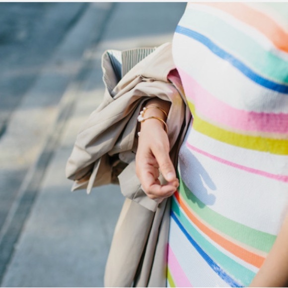 Kate Spade White Pink Cape Multi Stripe Sequin Lined Shift Dress Size 6 Party - Picture 11 of 15